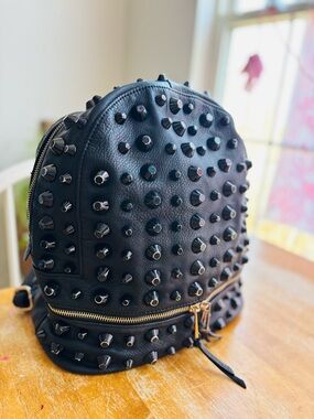 Traci Lynn Black Studded Vegan Leather Backpack